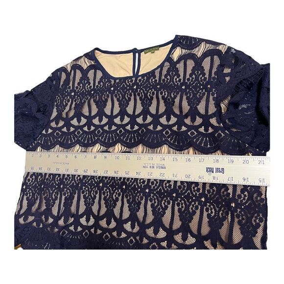 {tl} The Letter Top Women’s L Blue Crop Lace Mesh Abstract Romantic Short Sleeve - Picture 5 of 14